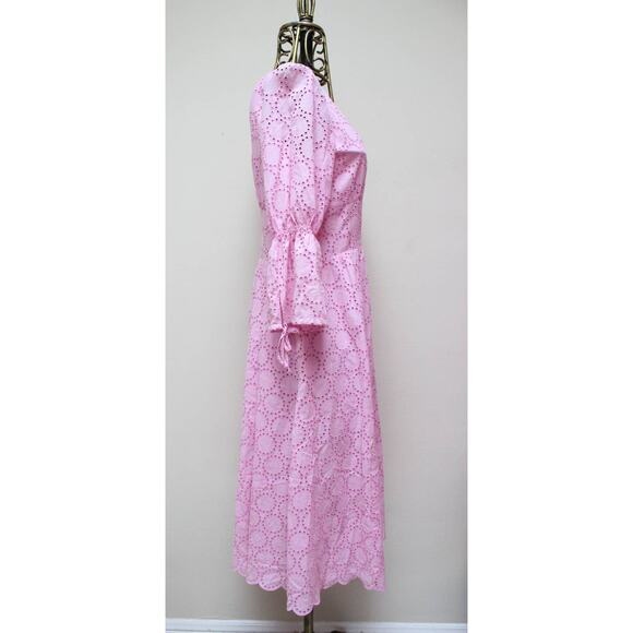 Ivy & Oak Pastel Pink Broderie Anglaise Eyelet Scallop Bell Sleeve Midi Dress 36 - Picture 5 of 9